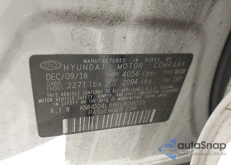 2019 Hyundai Elantra Sport from USA, damaged, VIN KMHD04LB8KU838015